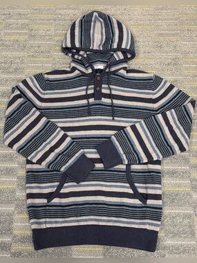 Katin Bluff Hood Sweater Men’s Medium Pullover Wool Blend Striped Pocket Outdoor